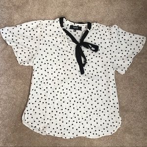 Black and White Polkadot Tie Blouse